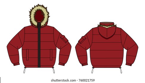 Illustration of Down jacket (fur hood) / red 