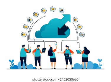 Abbildung eines herunterladenen und hochladenen Systems. Cloud Network Sharing-Aktivität