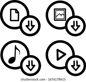 illustration of downloading images, documents, music and video icons with a simple design.