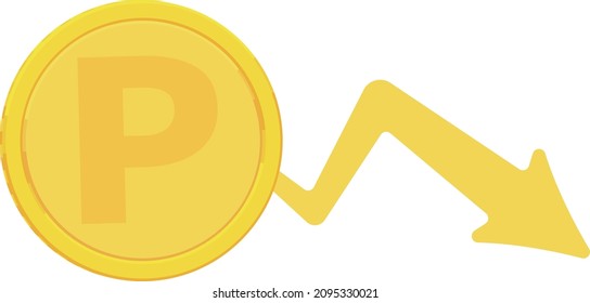 Illustration with a downward arrow coming out of the coin