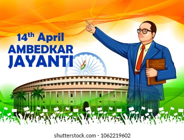 illustration of Dr Bhimrao Ramji Ambedkar with Constitution of India for Ambedkar Jayanti on 14 April