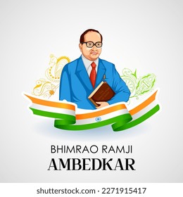 illustration of Dr Bhimrao Ramji Ambedkar with Constitution of India for Ambedkar Jayanti on 14 April