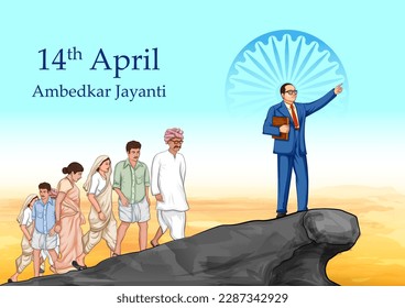 illustration of Dr Bhimrao Ramji Ambedkar with Constitution of India for Ambedkar Jayanti on 14 April