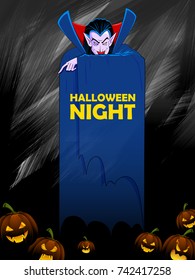 illustration of Dracula in Happy Halloween holiday night celebration background
