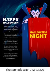 illustration of Dracula in Happy Halloween holiday night celebration background