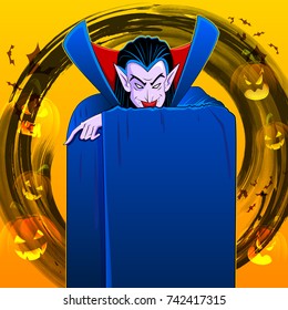 illustration of Dracula in Happy Halloween holiday night celebration background