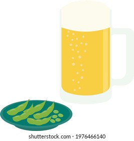 Illustration Of Draft Beer And Edamame