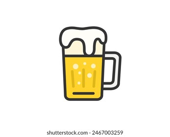 Illustration of a draft beer icon (color line drawing) in a mug.