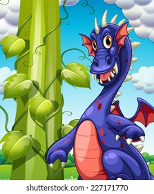 illustration of a dragon and a beanstalk