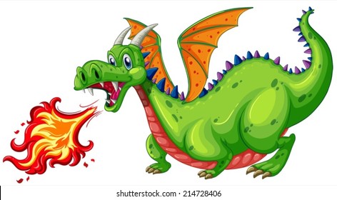 Illustration of a dragon blowing fire