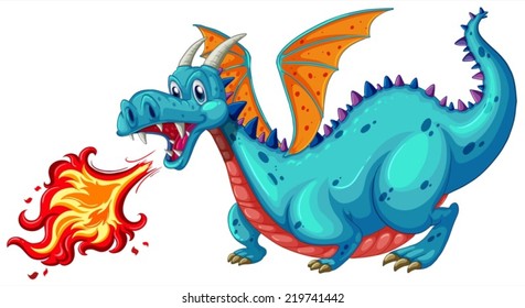 Illustration of a dragon blowing fire