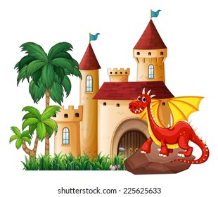 Illustration of a dragon and a castle