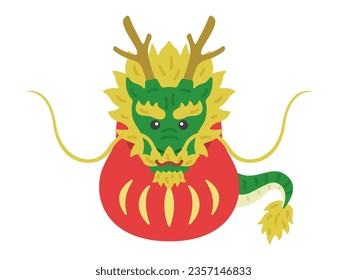 An illustration of a dragon character dressed as a Daruma doll.