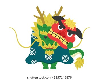 An illustration of a dragon character dressed as a lion dancer.