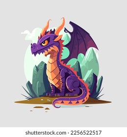 illustration of dragon character logo mascot flat color vector illustration