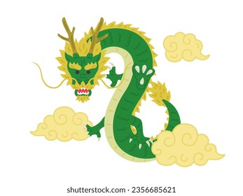 An illustration of a dragon in a cloud, facing forward.