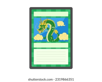 An illustration of a dragon creature card for trading cards.