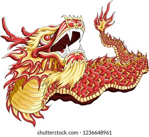 Illustration a Dragon Dance for Chinese New Year  with line art color style