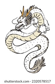 Illustration of a dragon drawn with ink and brush.