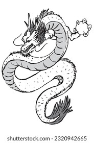 Illustration of a dragon drawn with ink and brush.