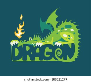 Illustration of dragon with flame