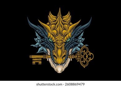 illustration of dragon head and key