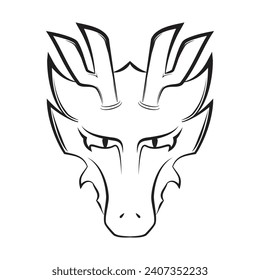 Illustration of a dragon head logo design with a simple lined style suitable for company logos, ornaments, and other purposes.