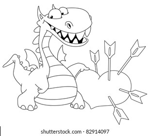 illustration of a dragon and heart outlined
