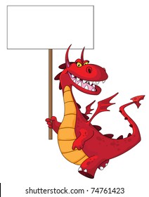 illustration of a dragon holding a blank sign