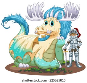 Illustration of a dragon and a knight