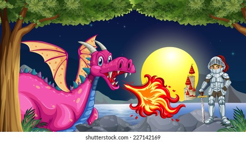 illustration of a dragon and a knight