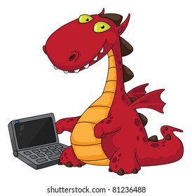 illustration of a dragon and laptop