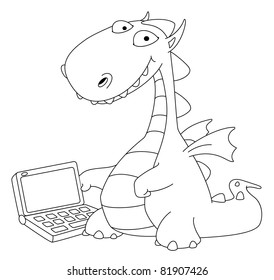 illustration of a dragon and laptop outlined