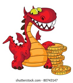 illustration of a dragon and money