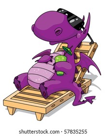 Illustration of a dragon on vacation