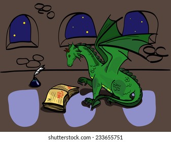 illustration of the dragon reading a book