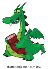 illustration of a dragon with sausage