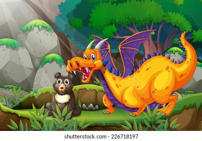 illustration of a dragon standing next to a bear