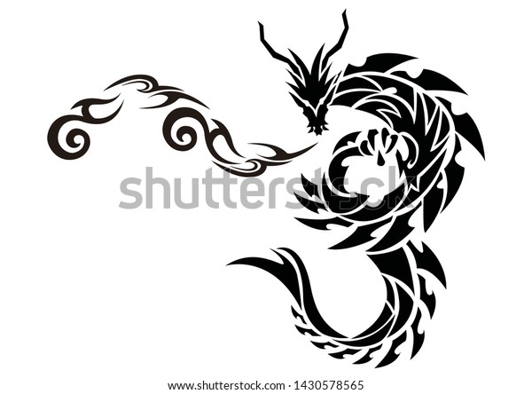 \
Illustration of a dragon for a sticker.Tribal\
Dragon for\
tattoo.