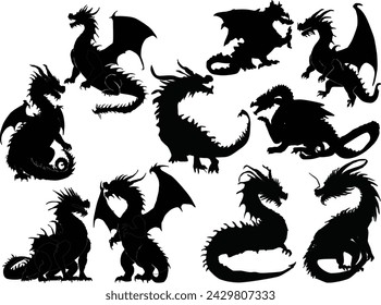 illustration with dragon symbols isolated on white background