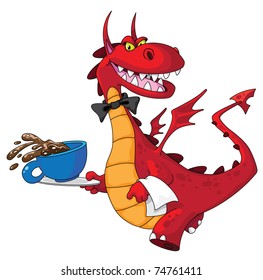 illustration of a dragon waiter with cup