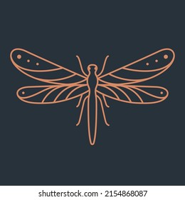 Illustration of dragonfly. Contour vector illustration for prints, clothing, packaging, stickers, logo, emblem.