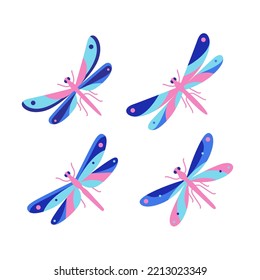 Ilustración de libélula. Ilustración vectorial de contorno para impresiones, ropa, embalaje, pegatinas, logotipo, emblema.