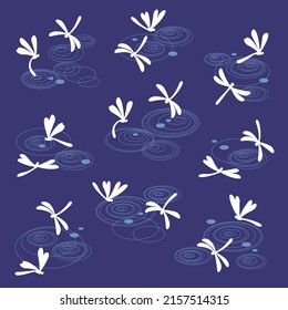 Ilustración de una libélula que vuela sobre la superficie del agua,