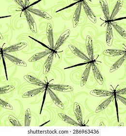 Illustration of dragonfly on a green background