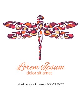 Illustration of dragonfly on tribal style.