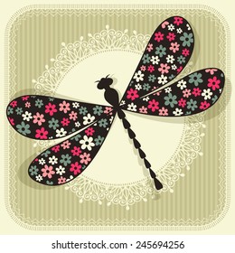 Illustration of dragonfly. Vintage. Set