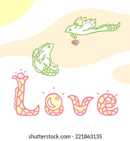 Illustration of dragons in love