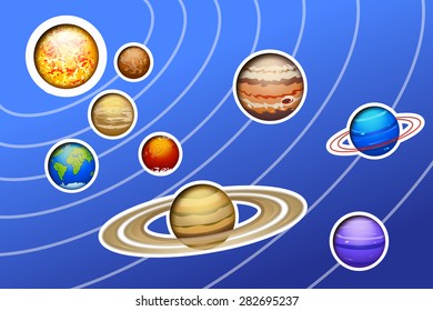 illustration of drawed solar system with lines on blue background