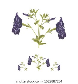 Illustration of a drawing of a bell flower and its bud, branches for coloring, freehand drawing to decorate your concept or textile